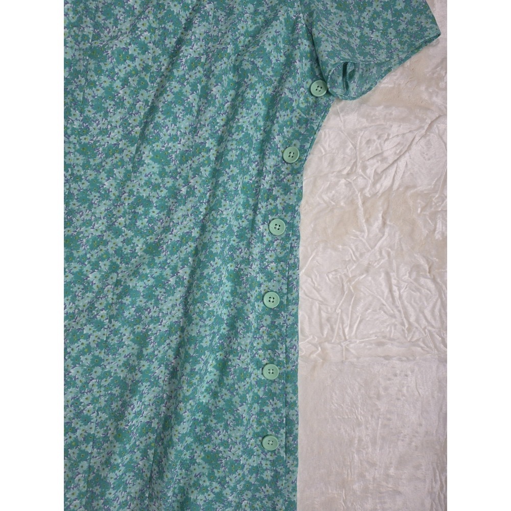 Vintage 90s Leslie Fay Floral Midi Dress Aqua Side Button Cottagecore 10P - Picture 5 of 10